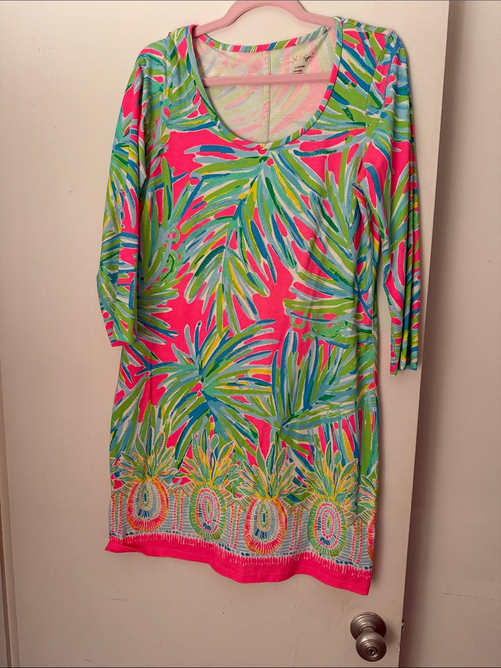 Lilly Pulitzer Pink Tropical Leaf Midi Dress